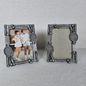 Set Of 2 Pewter Metal Tennis Racket Balls Photo Frame For 5x3.5 Picture